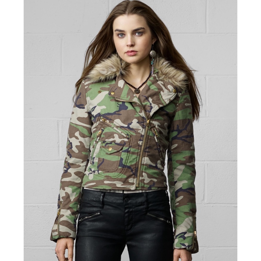 Denim & Supply Camo moto jacket, faux fur